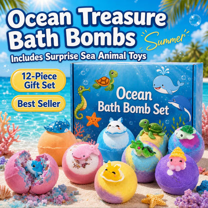 Kids Ocean Bath Bombs with Surprise Sea Animal Toys, Natural Fizzy Bath Bomb Set, Birthday/Christmas Gift for Kids